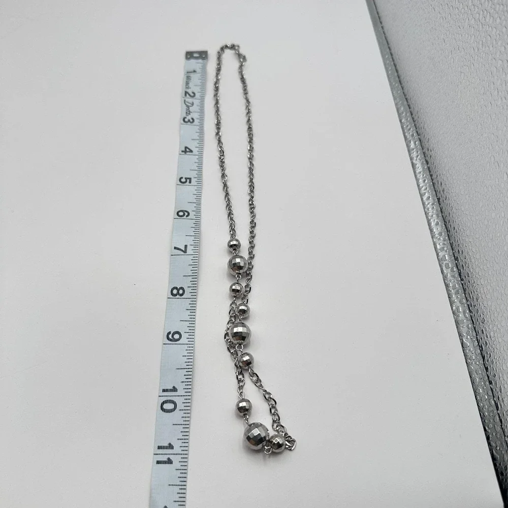 Vintage 90s Silver Tone Faceted Disco Ball Bead Station Necklace Retro Jewelry‎